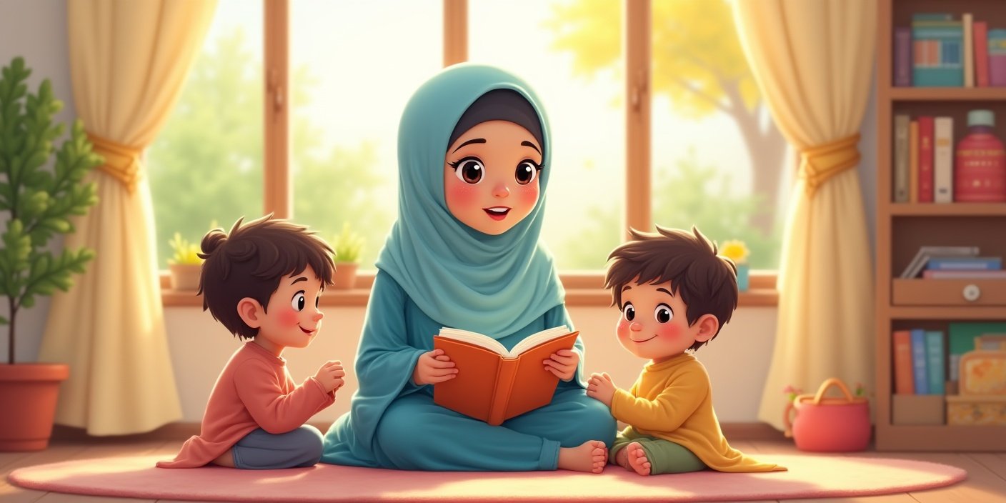 ام تجلس مع اطفالها في مرحلة ما قبل المدرسة ويركزون على كتاب ورقة عمل بالقلم، مع مجموعة من الأقلام الملونة بجانبه