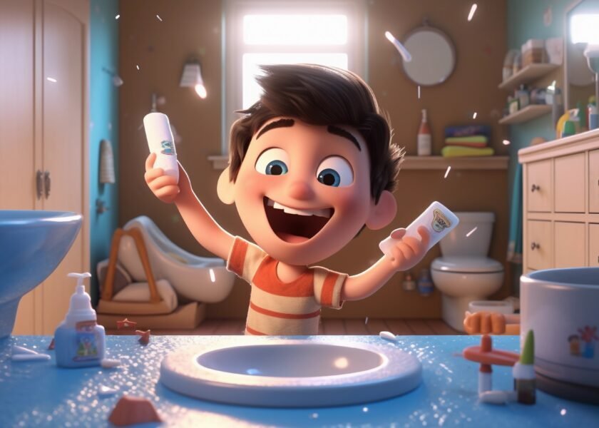 صورة توضح ساعة دائرية في المركز مع أنشطة مختلفة حولها تمثل أوقاتًا مختلفة من اليوم، بما في ذلك شخص يستحم، يأكل، ينظف أسنانه، يدرس، ينام، ويلعب كرة القدم أهمية الروتين اليومي في حياة الأطفال في مرحلة ما قبل المدرسة