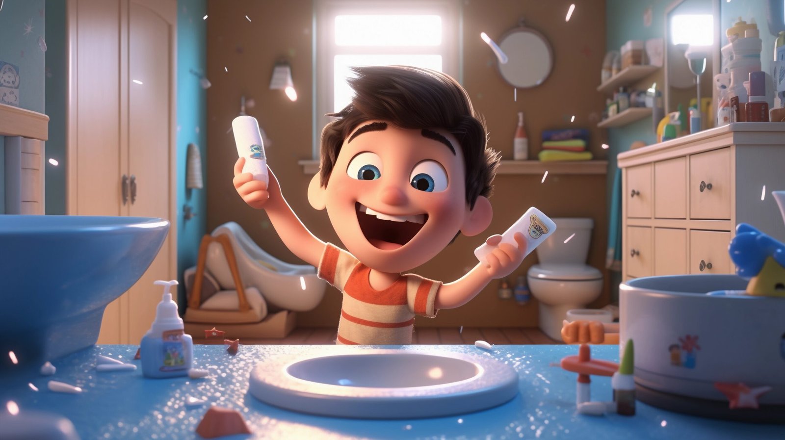 صورة توضح ساعة دائرية في المركز مع أنشطة مختلفة حولها تمثل أوقاتًا مختلفة من اليوم، بما في ذلك شخص يستحم، يأكل، ينظف أسنانه، يدرس، ينام، ويلعب كرة القدم أهمية الروتين اليومي في حياة الأطفال في مرحلة ما قبل المدرسة