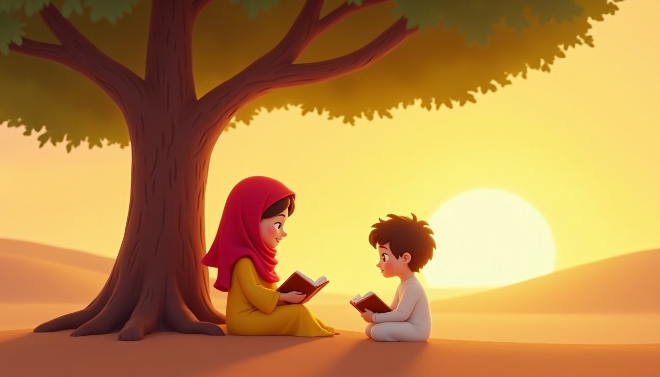 ثلاث فتيات صغيرات محجبات يقرأن القرآن الكريم معًا في جو من السعادة والتركيز في المسجد، مما يعكس أهمية تعليم القرآن للأطفال في مرحلة ما قبل المدرسة - أفكار مبتكرة لتدريس القرآن للأطفال في مرحلة ماقبل المدرسة